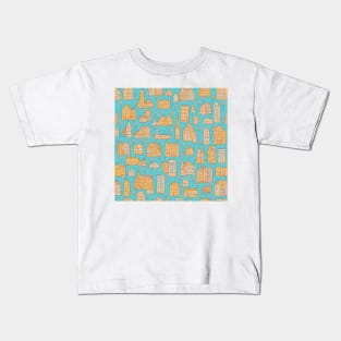 Cheerful Fantastic Whimsical Urban Townscape Pattern Kids T-Shirt